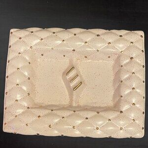 Vintage Trinket Dish /Ashtray Arnels Signed Quilted Texture White Gilded Pottery